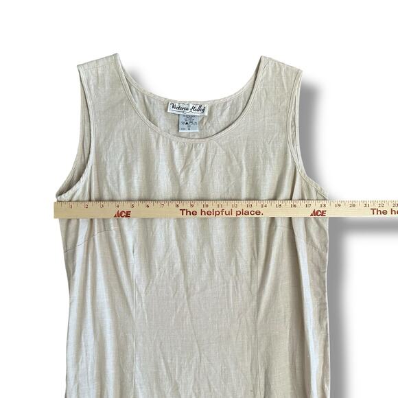 Vintage Victoria Holley 100% Linen Maxi Dress Beige Size 16 Natural Minimalist - Picture 3 of 7